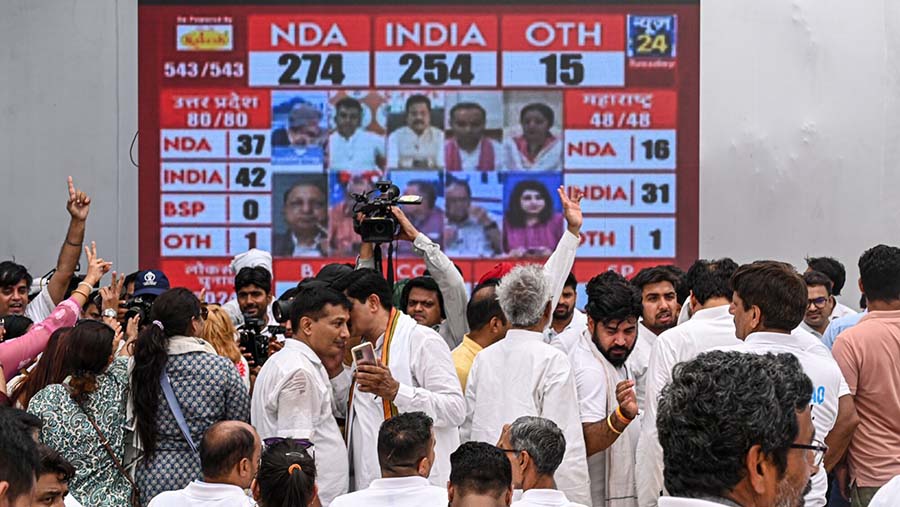 Penghitungan awal pemilihan umum (pemilu) nasional mengisyaratkan kemenangan Narendra Modi. (Prakash Singh/Bloomberg)