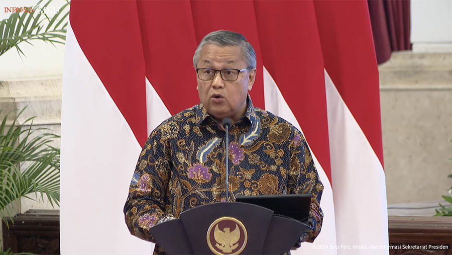 Gubernur Bank Indonesia, Perry Warjiyo saat Rakornas Pengendalian Inflasi Tahun 2024. (Youtube Setpres)