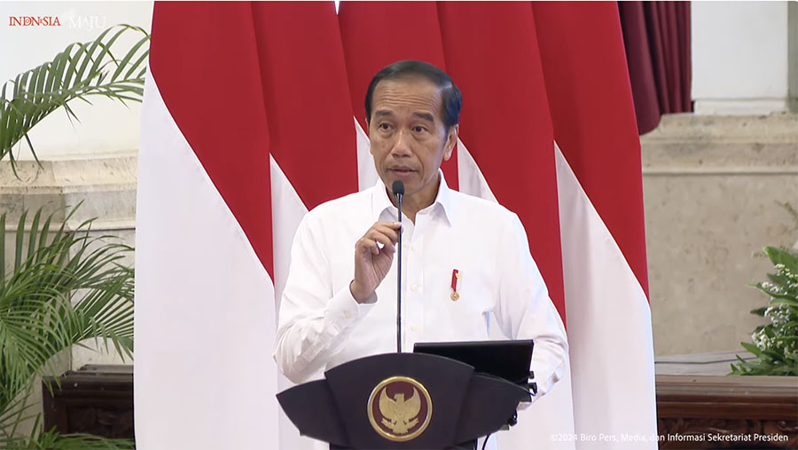 Presiden Jokowi saat Rakornas Pengendalian Inflasi Tahun 2024. (Youtube Setpres)