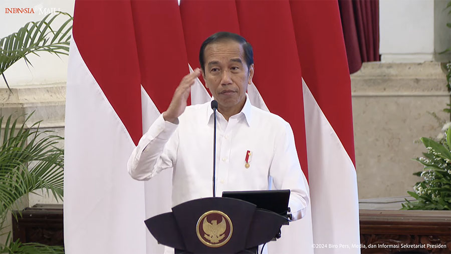 Presiden Jokowi saat Rakornas Pengendalian Inflasi Tahun 2024. (Youtube Setpres)