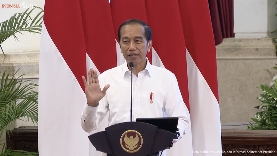 Presiden Jokowi saat Rakornas Pengendalian Inflasi Tahun 2024. (Youtube Setpres)