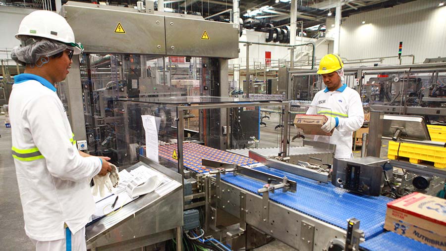 Aktivitas pekerja di pabrik Frisian Flag Indonesia (FFI) di Cikarang, Jawa Barat, Selasa (2/7/2024). (Bloomberg Technoz/Andrean Kristianto)