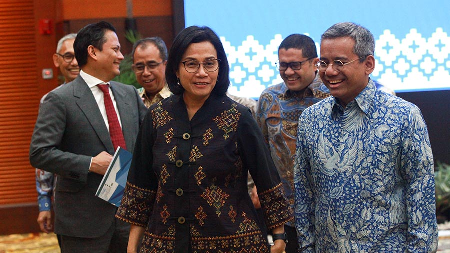 Menteri Keuangan Sri Mulyani di Kompleks Kemenkeu, Jakarta, Kamis (18/7/2024). (Bloomberg Technoz/Andrean Kristianto)