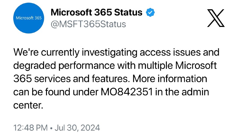 Laporan gangguan Microsoft 365. (Dok: X)