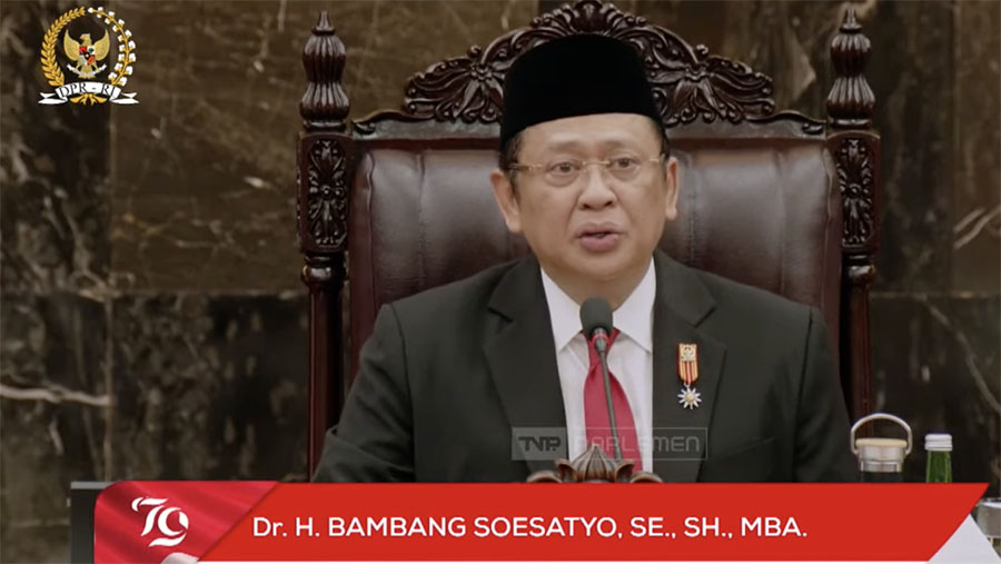 Ketua MPR RI Bambang Soesatyo membuka sidang tahunan MPR dan Pidato Kenegaraan, Jumat (16/8/2024). (Tangkapan Layar Youtube DPR)