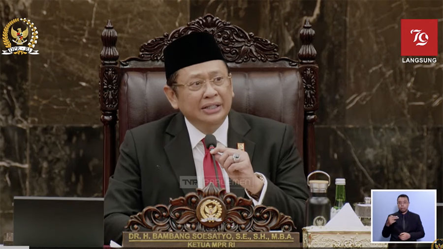 Ketua MPR RI Bambang Soesatyo membuka sidang tahunan MPR dan Pidato Kenegaraan, Jumat (16/8/2024). (Tangkapan Layar Youtube DPR)