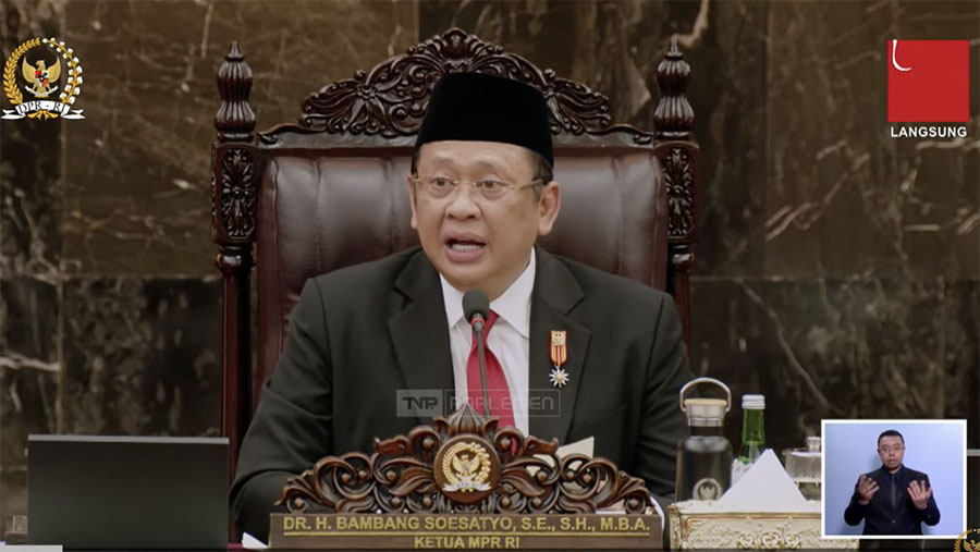 Ketua MPR RI Bambang Soesatyo membuka sidang tahunan MPR dan Pidato Kenegaraan, Jumat (16/8/2024). (Tangkapan Layar Youtube DPR)