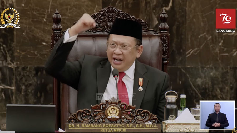 Ketua MPR RI Bambang Soesatyo membuka sidang tahunan MPR dan Pidato Kenegaraan, Jumat (16/8/2024). (Tangkapan Layar Youtube DPR)