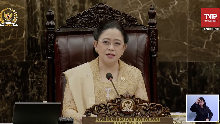 Ketua DPR RI, Puan Maharani saat sidang tahunan MPR dan Pidato Kenegaraan, Jumat (16/8/2024). (Tangkapan Layar Youtube DPR)