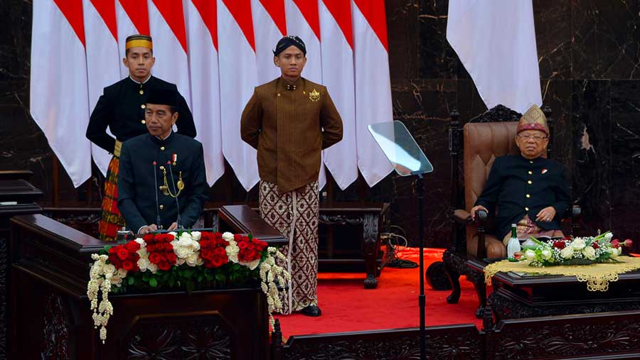 Dalam pidatonya, Jokowi menyampaikan capaian di bidang ekonomi.  (Dok. Sekretariat Jenderal DPR-RI)