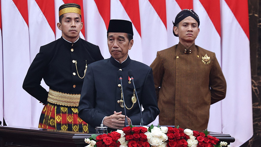 Presiden Jokowi saat Pidato Kenegaraan dalam Sidang Tahunan MPR di DPR, Jumat (16/8/2024). (Dok. Pusat Data Parlemen)