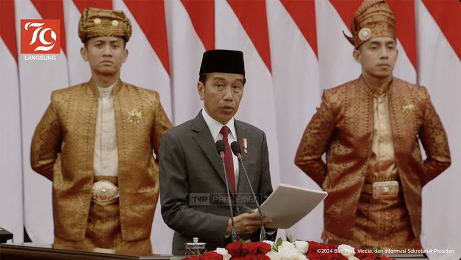 Presiden Jokowi saat Penyampaian RUU APBN 2025 dan Nota Keuangan di DPR. Jumat (16/8/2024). (Youtube Setpres)