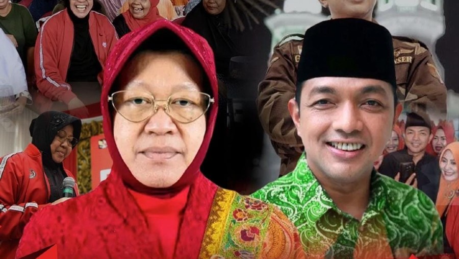 Tri Rismaharini dan Zahrul Azhar Asad atau Gus Han maju Pilkada Jawa Timur diusung PDIP. (IG @PDIP)