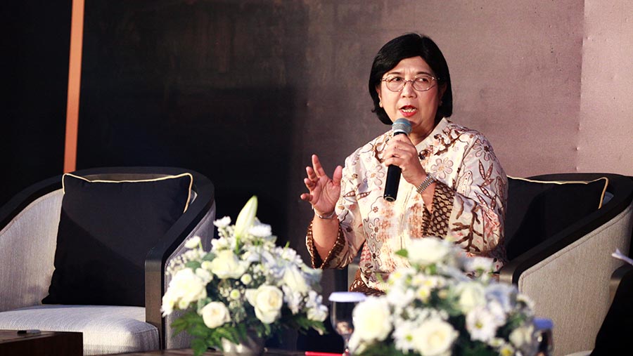 Deputi Gubernur Senior BI Destry Damayanti saat gala dinner Women on the Move di Bali, Sabtu (31/8/2024). (Bloomberg Technoz/Andrean Kristianto)
