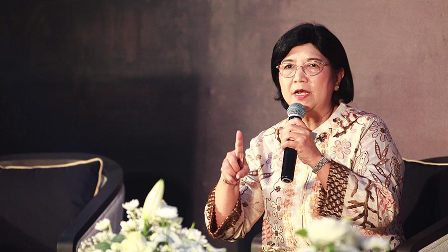 Deputi Gubernur Senior BI Destry Damayanti saat gala dinner Women on the Move di Bali, Sabtu (31/8/2024). (Bloomberg Technoz/Andrean Kristianto)