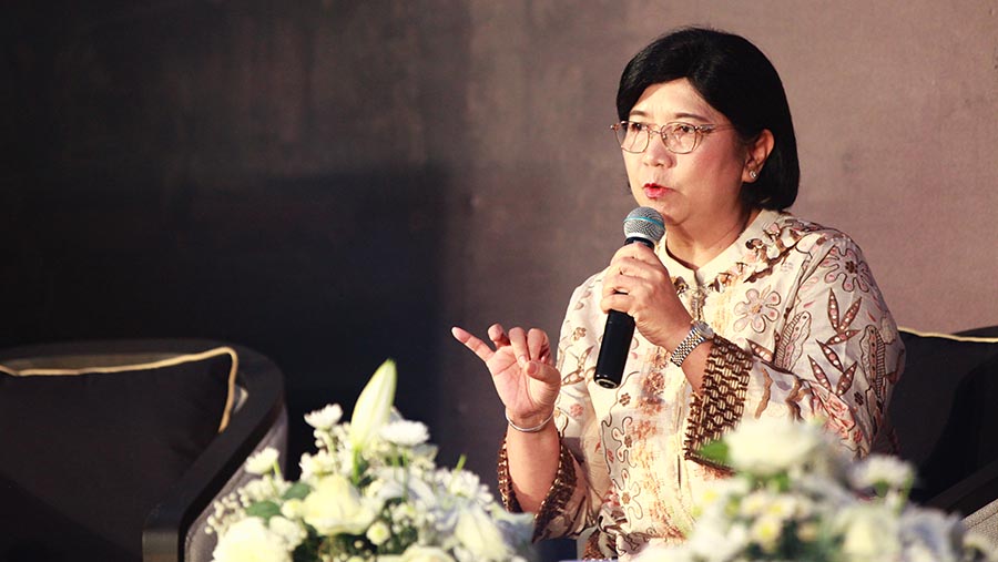 Deputi Gubernur Senior BI Destry Damayanti saat gala dinner Women on the Move di Bali, Sabtu (31/8/2024). (Bloomberg Technoz/Andrean Kristianto)