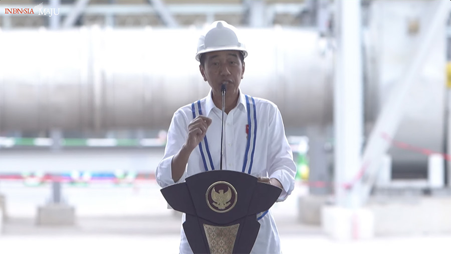 Presiden Jokowi meresmikan produksi Smelter PT. Freeport Indonesia di Gresik, Senin (23/9/2024). (Tangkapan Layar Youtube Setpres)