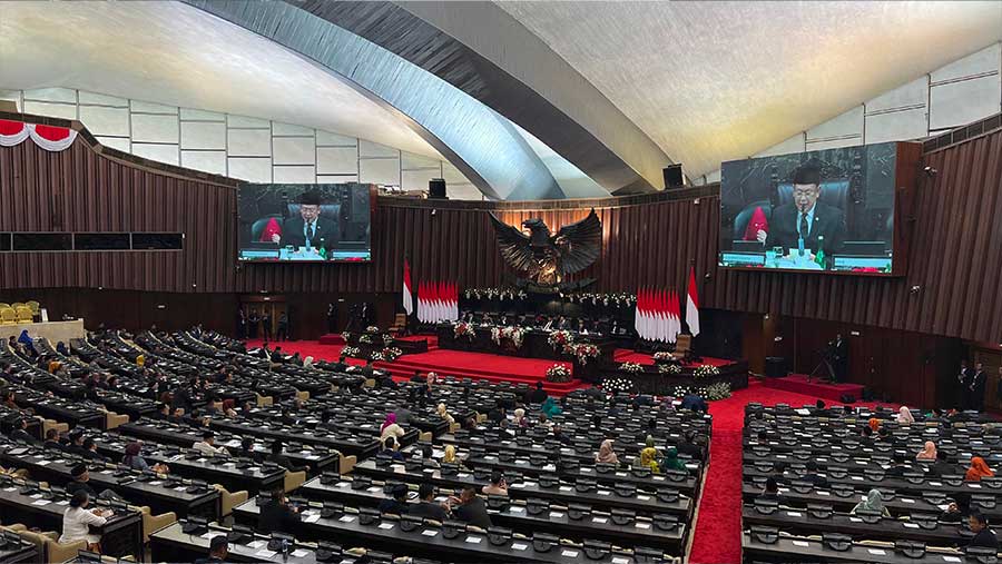 Sidang Paripurna Akhir MPR RI Masa Jabatan 2019-2024, Rabu (25/9/2024). (Bloomberg Technoz/Mis Fransiska)