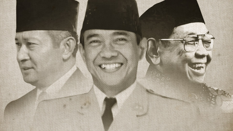 Ilustrasi Soekarno, Soeharto, dan Gus Dur (Bloomberg Technoz)