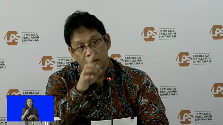 Ketua Dewan Komisioner LPS Purbaya Yudhi Sadewa saat konfrensi pers Tingkat Bunga Penjaminan LPS. (Youtube LPS_IDIC Official)