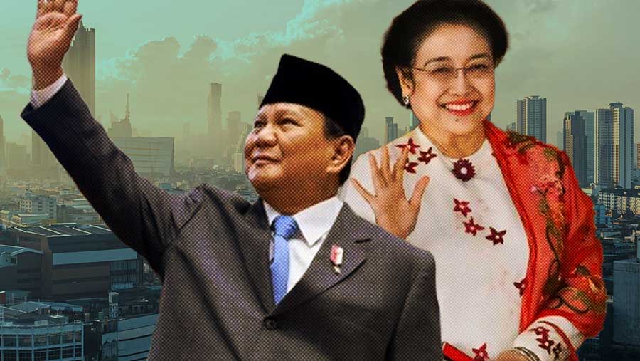 Ilustrasi Prabowo dan Megawati (Bloomberg Technoz)