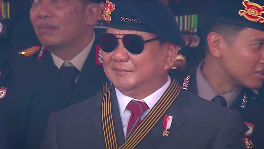 Calon Presiden RI Prabowo pada Apel Kesiapan Pengamanan Pelantikan Presiden dan Wakil Presiden Tahun 2024, Depok, 14 Okt 2024 (YouTube Setpres)