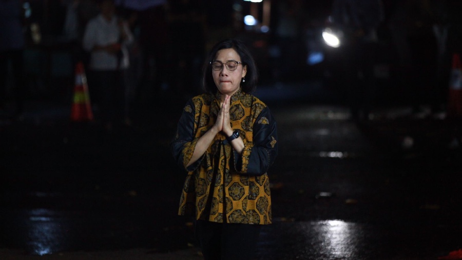 Sri Mulyani tiba di Kertanegara. (Sumber: Andreas Kristianto/Bloomberg Technoz)