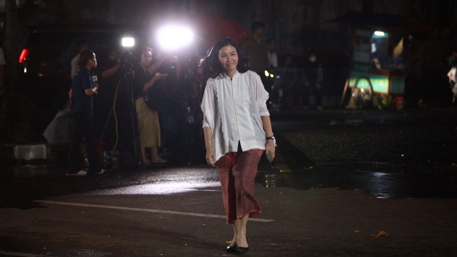 Veronica Tan tiba di Kertanegara. (Sumber: Andreas Kristianto/Bloomberg Technoz)