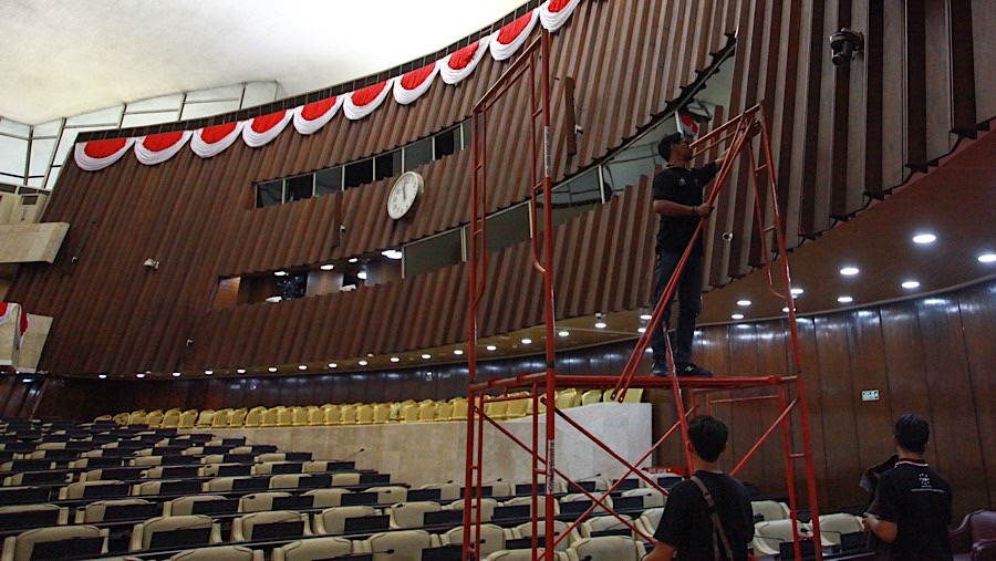 Pelantikan Presiden dan Wakil Presiden dijadwalkan berlangsung pada Minggu, 20 Oktober 2024 di Gedung MPR.
 (Bloomberg Technoz/Andrean Kristianto)