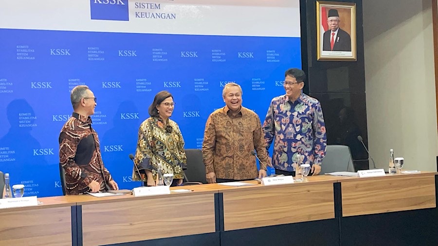 Menkeu Sri Mulyani saat Konferensi Pers Hasil Rapat Berkala KSSK IV Tahun 2024. (Bloomberg Technoz/ Azura)