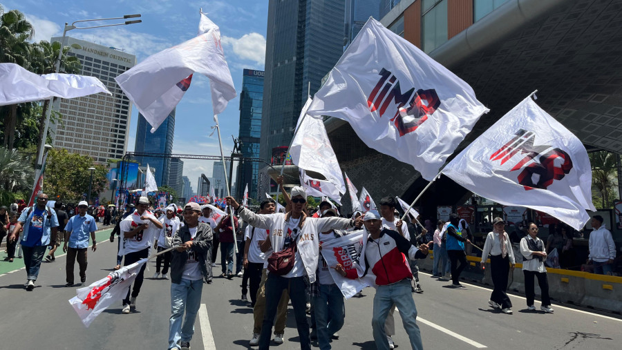 Panggung Pesta Rakyat di JL. MH Thamrin pada hari pelantikan Presiden Prabowo Subianto, Minggu (20/10/2024)./Bloomberg Technoz-M. Fikri