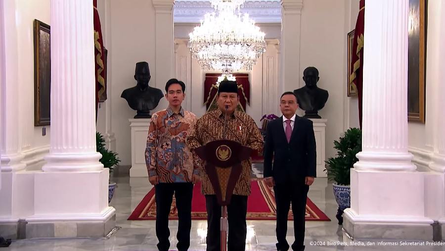 Presiden Prabowo Subianto mengumumkan menteri negara dalam pemerintahan periode 2024-2029. (Tangkapan Layar Youtube Setpres)