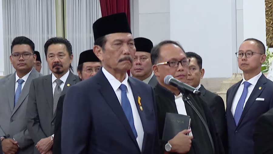 Luhut Binsar saat Pelantikan Menteri Kabinet Merah Putih Masa Jabatan 2024-2029, Istana Negara, 21 Oktober 2024 (YouTube/Setpres)