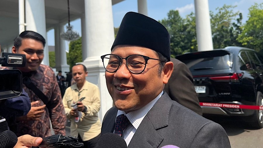 Menteri Koordinator Pemberdayaan Masyarakat Abdul Muhaimin Iskandar (Cak Imin) di Istana Kepresidenan. (Bloomberg Technoz/Mis Fransiska Dewi)