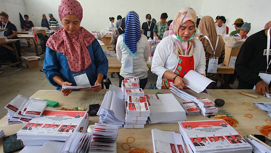 Sebelumnya KPU Jakarta telah mendistribusikan 8.425.775 lembar diseluruh wilayah Jakarta.. (Bloomberg Technoz/Andrean Kristianto)