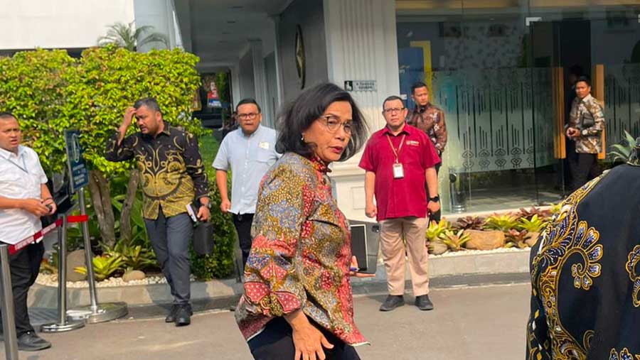 Menteri Keuangan Sri Mulyani di Istana Kepresidenan, Rabu (23/10/2024). (Bloomberg Techoz/Azura Yumma)