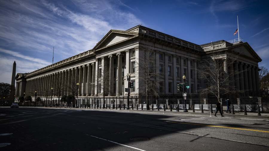 Gedung Departemen Keuangan Amerika Serikat-AS diWashington, DC. (Samuel Corum/Bloomberg)