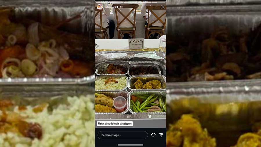 Menu Makan Siang Menteri Kabinet Merah Putih di kawasan Akmil (Instagram @rajaantoni)