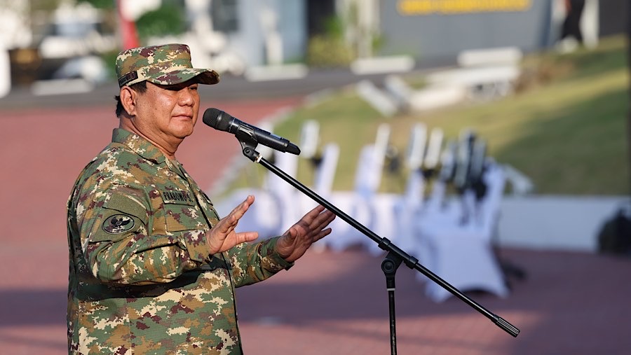 Presiden Prabowo Subianto saat Retret Kabinet Merah Putih di Lapangan Sapta Marga, Akmil Magelang pada Jumat (25/10/2024) (Tim Media Prabowo Subianto)