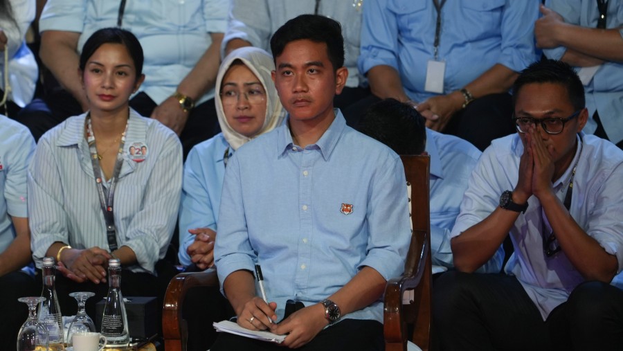 Gibran Rakabuming Raka saat berkampanye pilpres 2024. (Dimas Ardian/Bloomberg)