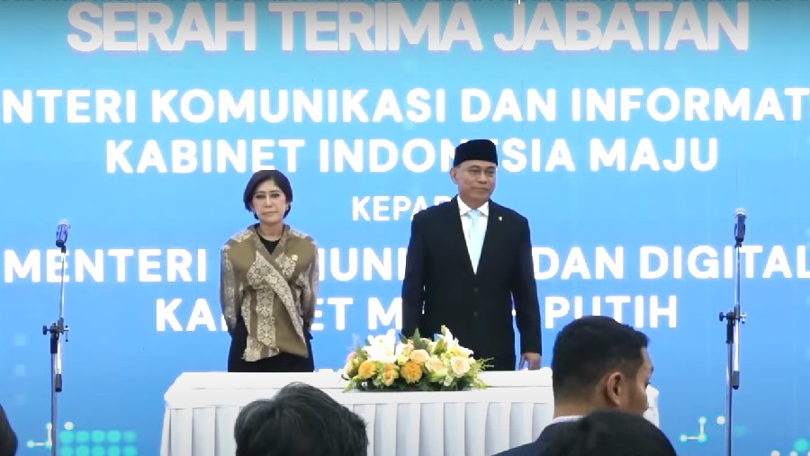 Budi Arie Setiadi saat pelepasan/penyambutan Menteri Komunikasi dan Digital baru Meutya Hafid. (Dok: Kominfo)	
