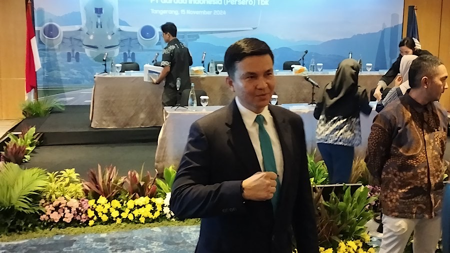 Wamildan Tsani Panjaitan, menjadi Direktur Utama PT Garuda Indonesia (Persero) Tbk (GIAA). (Bloomberg Technoz/Sultan Ibnu Affan)