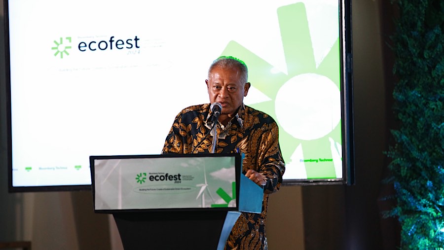 Penasihat khusus Presiden Urusan Energi Purnomo Yusgiantoro, saat Ecofest 2024 di Jakarta, Kamis (28/11/2024). (Bloomberg Technoz/Andrean Kristianto)