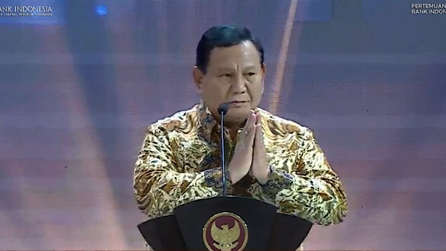 Presiden Prabowo Subianto saat pertemuan tahunan Bank Indonesia 2024. (Tangkapan Layar Youtube Bank Indonesia)