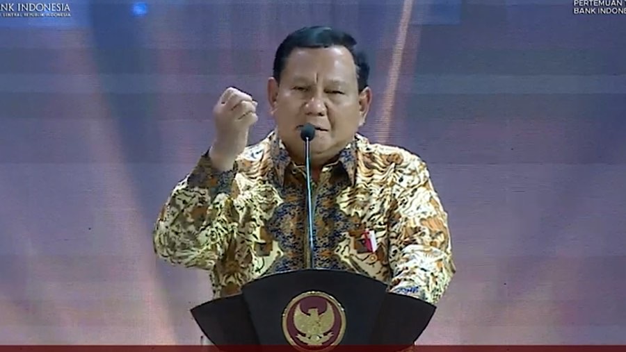 Presiden Prabowo Subianto saat pertemuan tahunan Bank Indonesia 2024. (Tangkapan Layar Youtube Bank Indonesia)