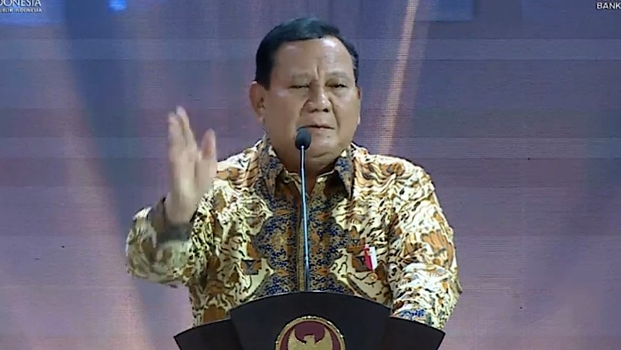 Presiden Prabowo Subianto saat pertemuan tahunan Bank Indonesia 2024. (Tangkapan Layar Youtube Bank Indonesia)