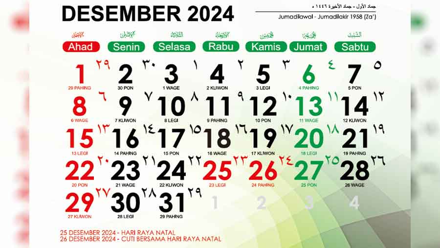 Kalender Jawa Bulan Desember 2024 (Kemenag)