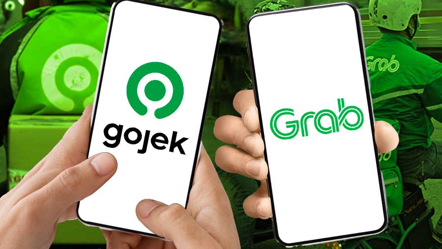 Ilustrasi Gojek dan Grab Wrapped 2024 (Bloomberg Technoz)