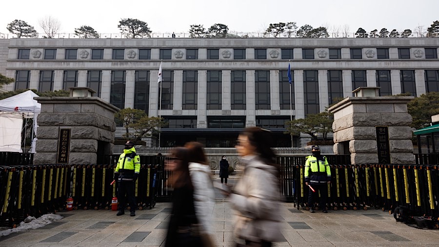 Sidang tersebut untuk memutuskan apakah Presiden Yoon Suk Yeol akan diberhentikan secara permanen atau dipulihkan.  (SeongJoon Cho/Bloomberg)