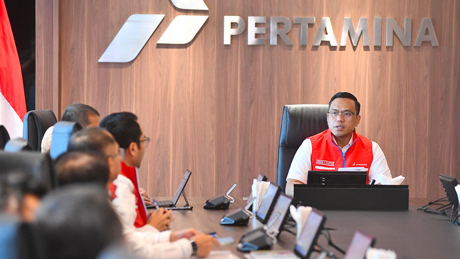 Direktur Utama Pertamina Persero Simon Aloysius memberikan sambutan sekaligus pembukaan Satgas Ramadhan & Idul Fitri (RAFI) 2025 (Dok. Pertamina)